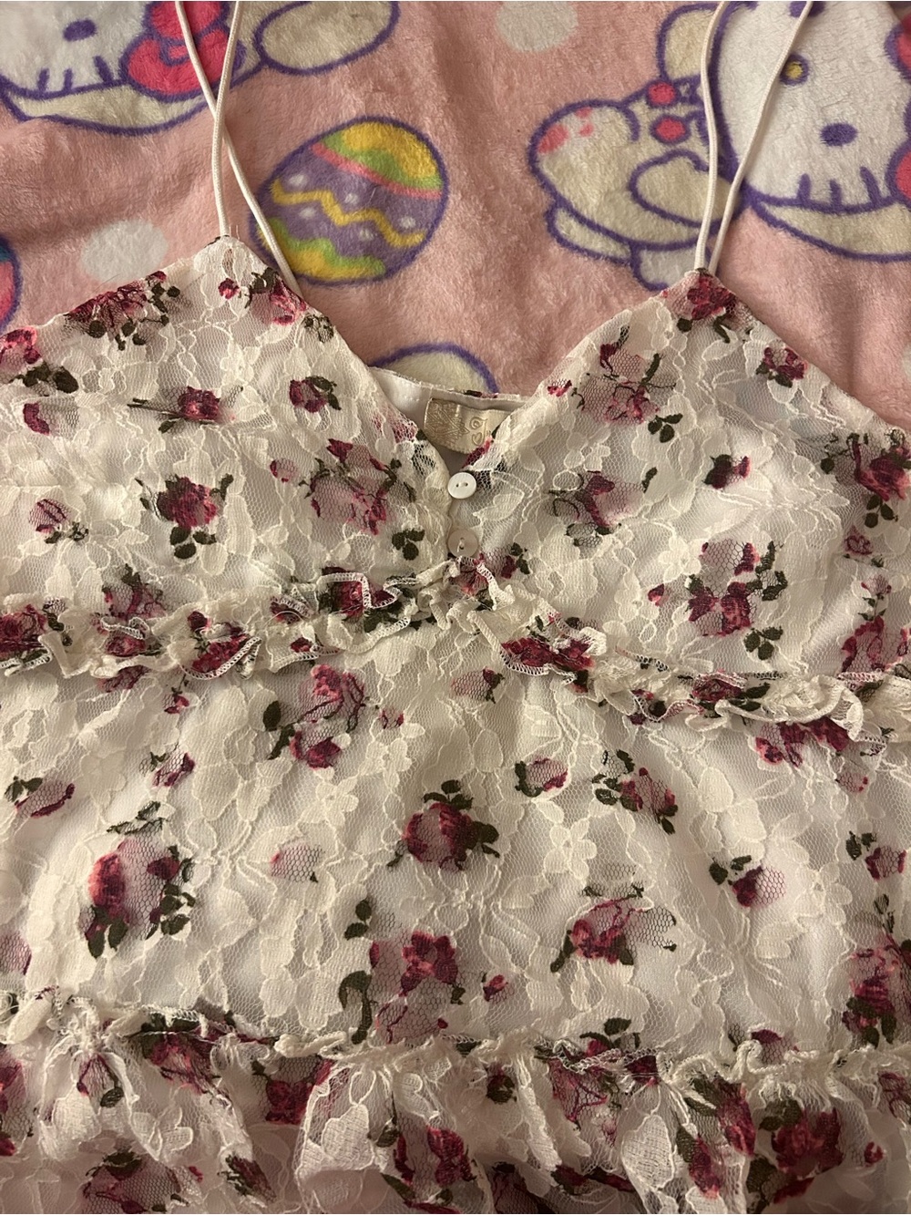 Floral Lace Tiered Cami Top in White and Rose
